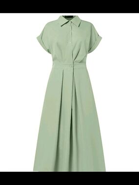 Zanzea Sage Green Maxi Shirt Dress with Waist Button
